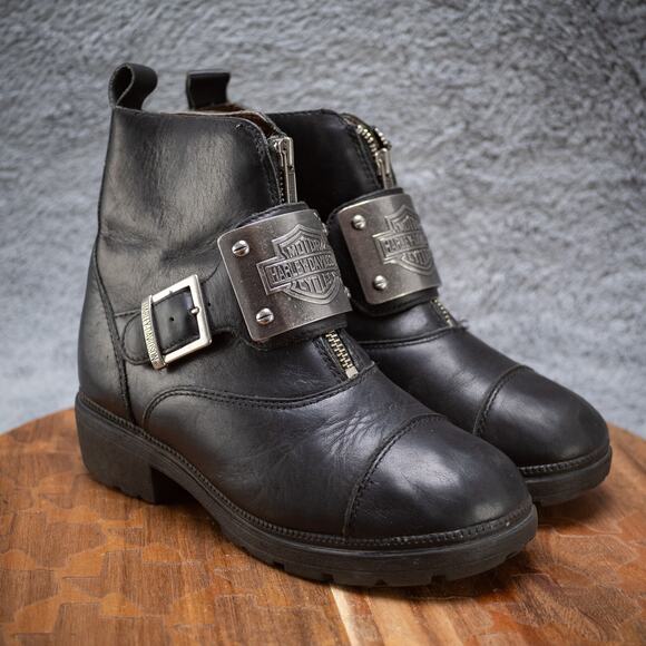VTG Harley Davidson Women's Charisma Metal Logo Plate Biker Boots Size 7 *READ* - Picture 1 of 9